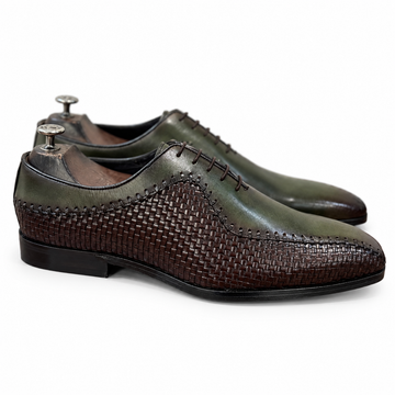 Verde Marrone Woven Leather Lace-Up Shoes