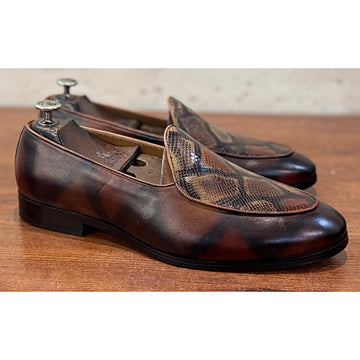 The Firenze Hand-Painted Belgian Loafers – Brown Patina