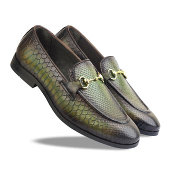 Olive Serpente Aureum Horsebit Loafers