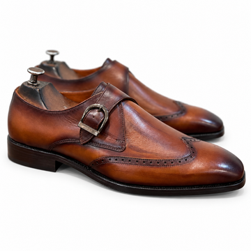 Cognac Artisan Hand-Patina Single Monk Brogue Shoes