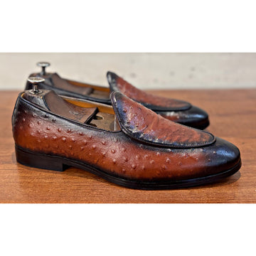 Belgian Loafers Ostrich Embossed Tan