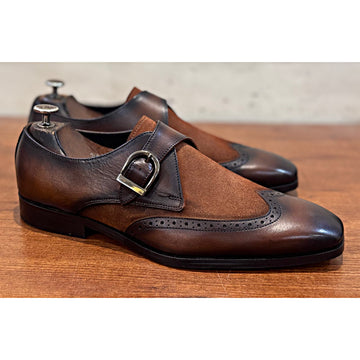 Brown Suede Leather Monk Straps