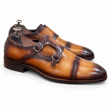 Tan Royale Hand-Patina Double Monk Strap Shoes