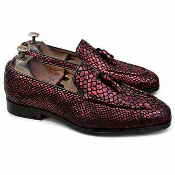 Snake Foil Loafers With Tassels Red