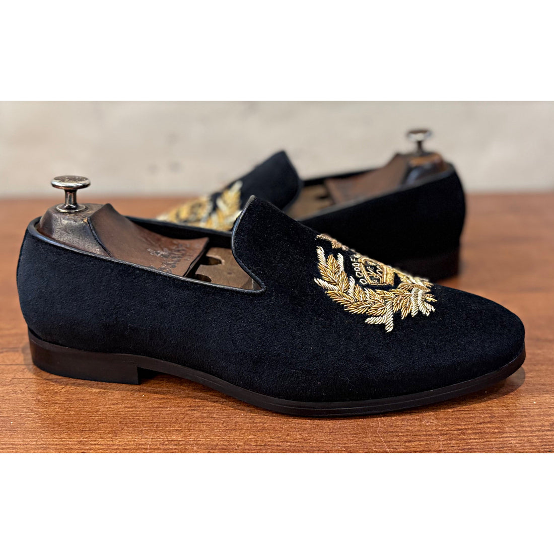 Black Crown Embroidery Slipons