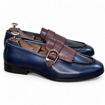 Navy Bordeaux Kiltie Buckle Loafers