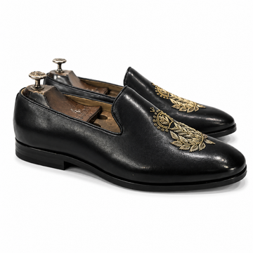 Royal Black & Gold Hand Zardosi Slipons