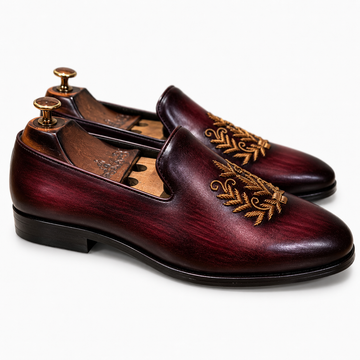Saalvi Aranya Burgundy Leather Zardosi Loafers