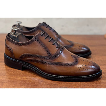 Saalvi Classic Hand Finished Wingtip Oxfords - Tan