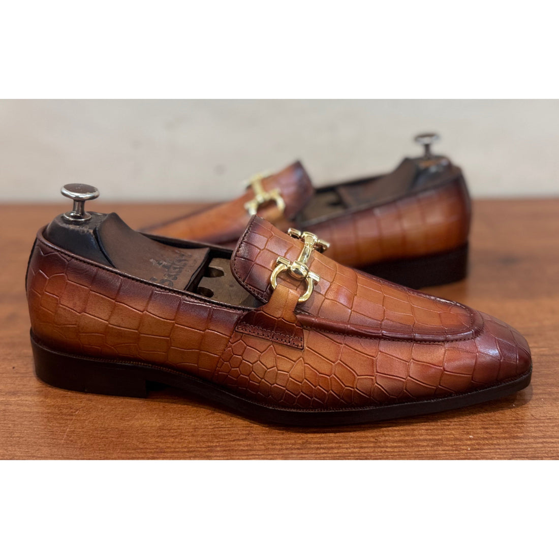 Tan Croco Loafers Horsebit Hand Finished