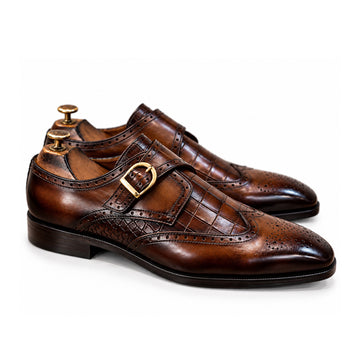 Regal Cognac Hand-Patina Single Monk Brogue Shoes