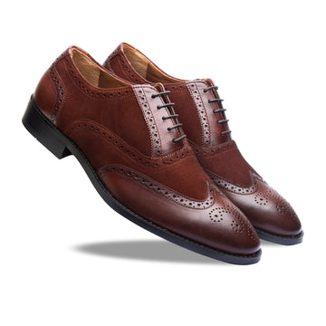 Dual-Tone Suede Wingtip Oxford – Chestnut