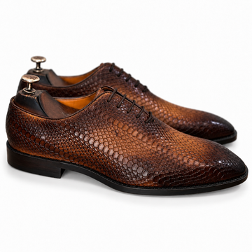 Cognac Reptile-Embossed Oxford Shoes