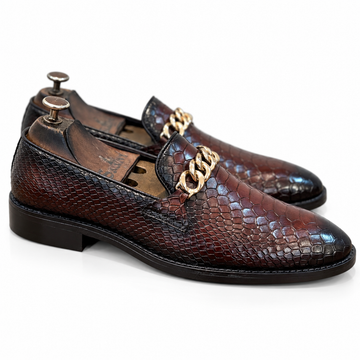 Bordeaux Aureum Croco Chain Loafers
