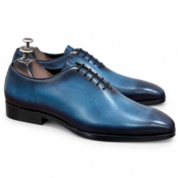 Valerio Navy Blue Hand Patina Oxford Shoes