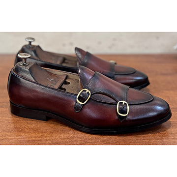 Oxblood Royale Double Monk Strap Loafers – Luxury Leather Slip-Ons
