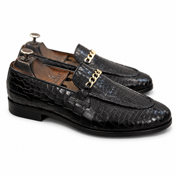 Noir Royale Croco Chain Loafers