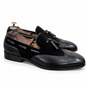 Noir Sovereign Wingtip Tassel Loafers
