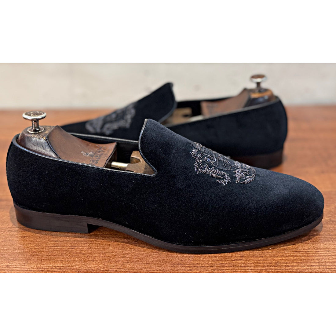 Royal Black Velvet Slipons