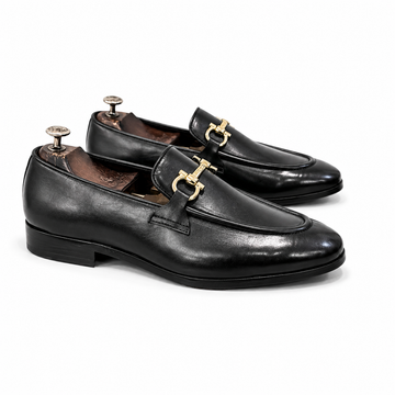 Noir Gold Horsebit Leather Loafers