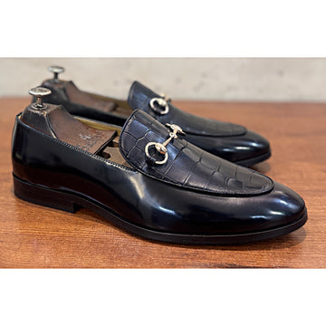 The Obsidian Croco Horsebit – Black Patent Luxury Loafers