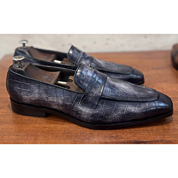 Penny Loafers Grey Croco Hand Patina