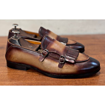 Double Monk Strap Loafers Hand Patina