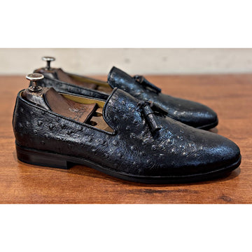 Black Ostrich Tassel Loafers