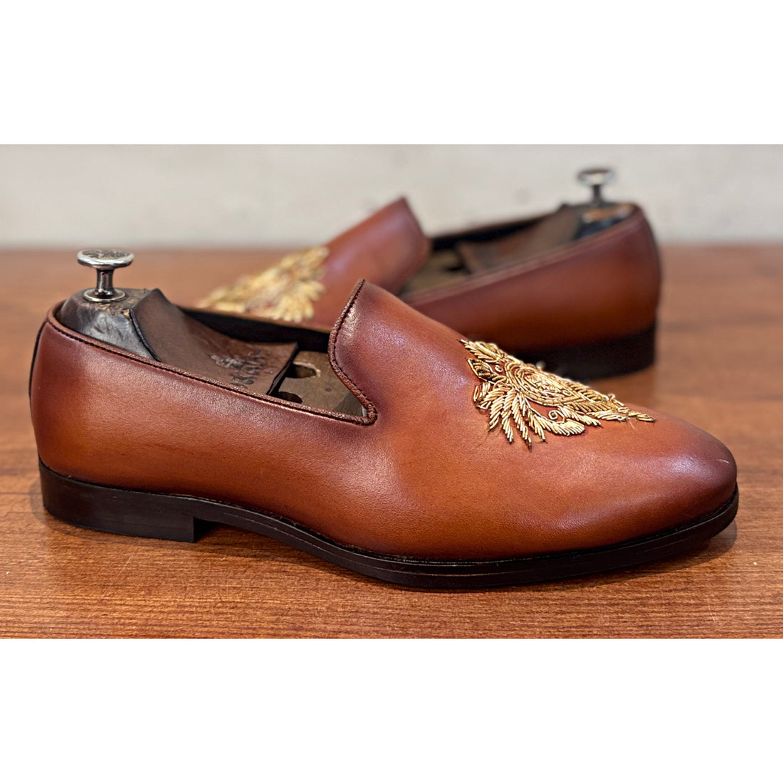 Aarambh - Embroidery Slipons Tan