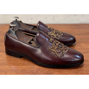 Royal Hand Zardosi Slipons Brown