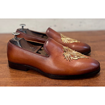 Aarambh - Embroidery Slipons Tan
