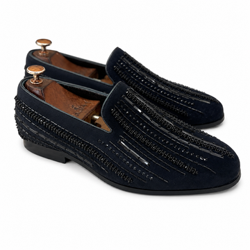 Barone Noir Black Embroidered Velvet Loafers