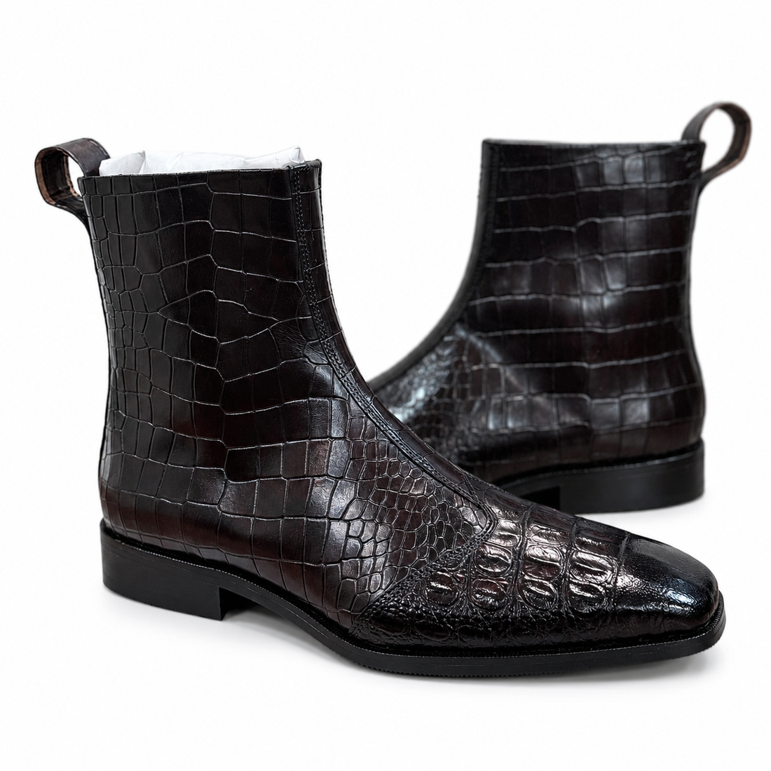 Dark Brown Croc-Embossed Leather Chelsea Boots