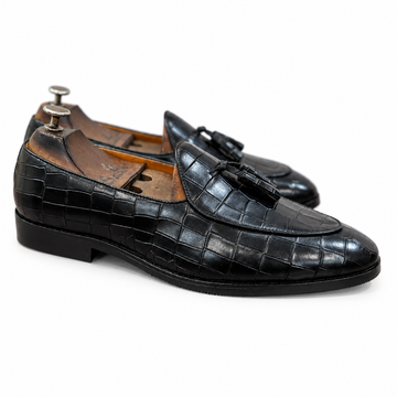 Noir Croco Royale Tassel Loafers