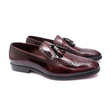 Valmont Bordeaux Hand-Patina Brogue Tassel Loafers
