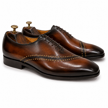 Royal Cognac Studded Hand Patina Oxford Shoes
