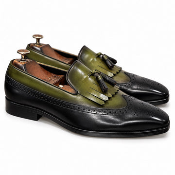 Olive Noir Kiltie Tassel Loafers