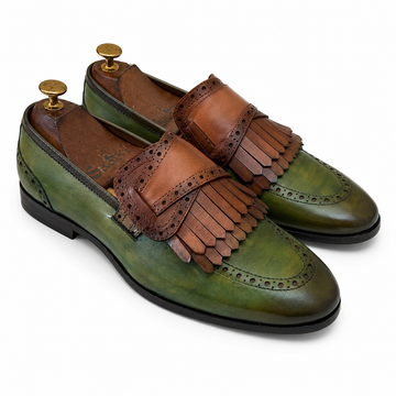 Green Butterfly Loafers With Fringes