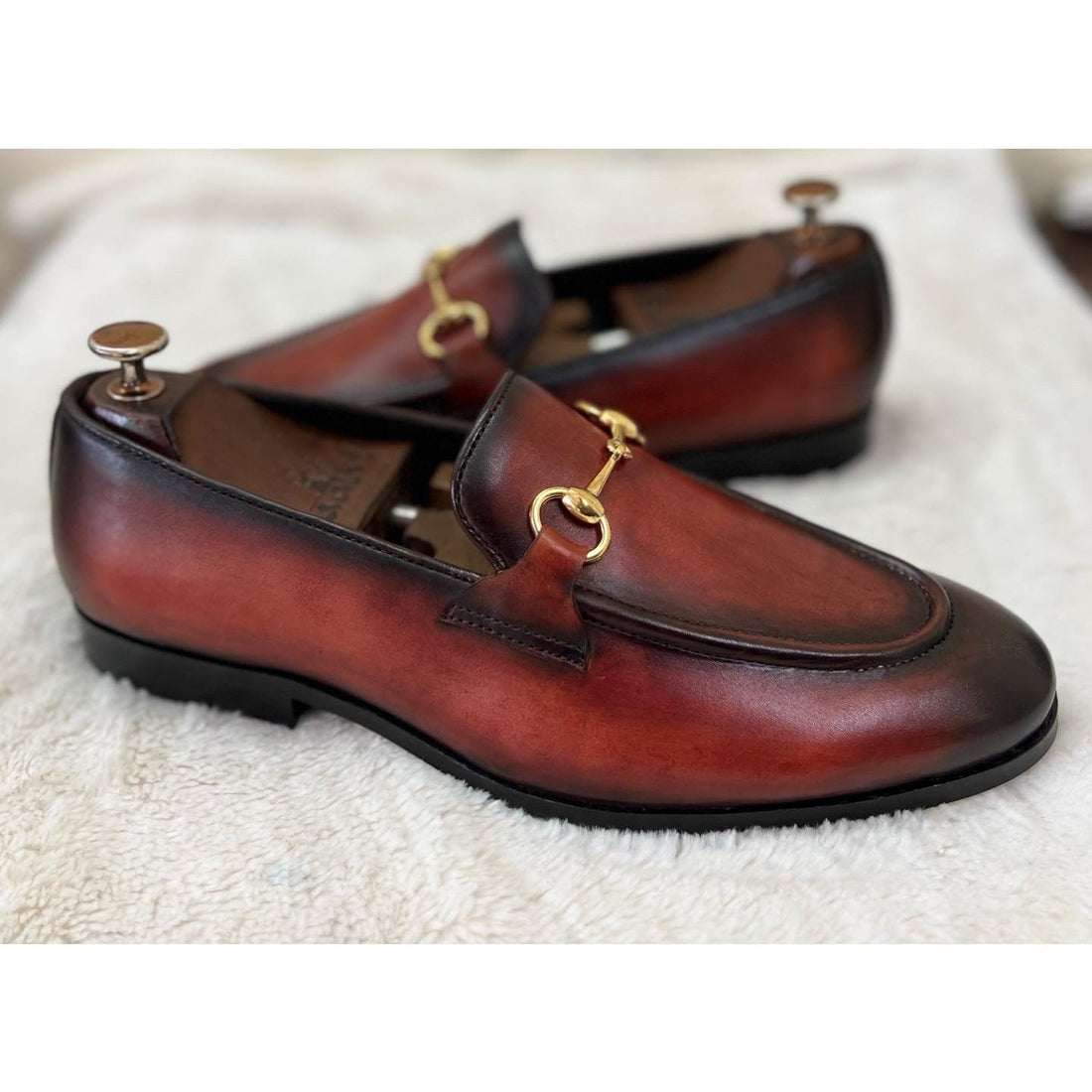 Tan Marble Patina Horsebit Loafers