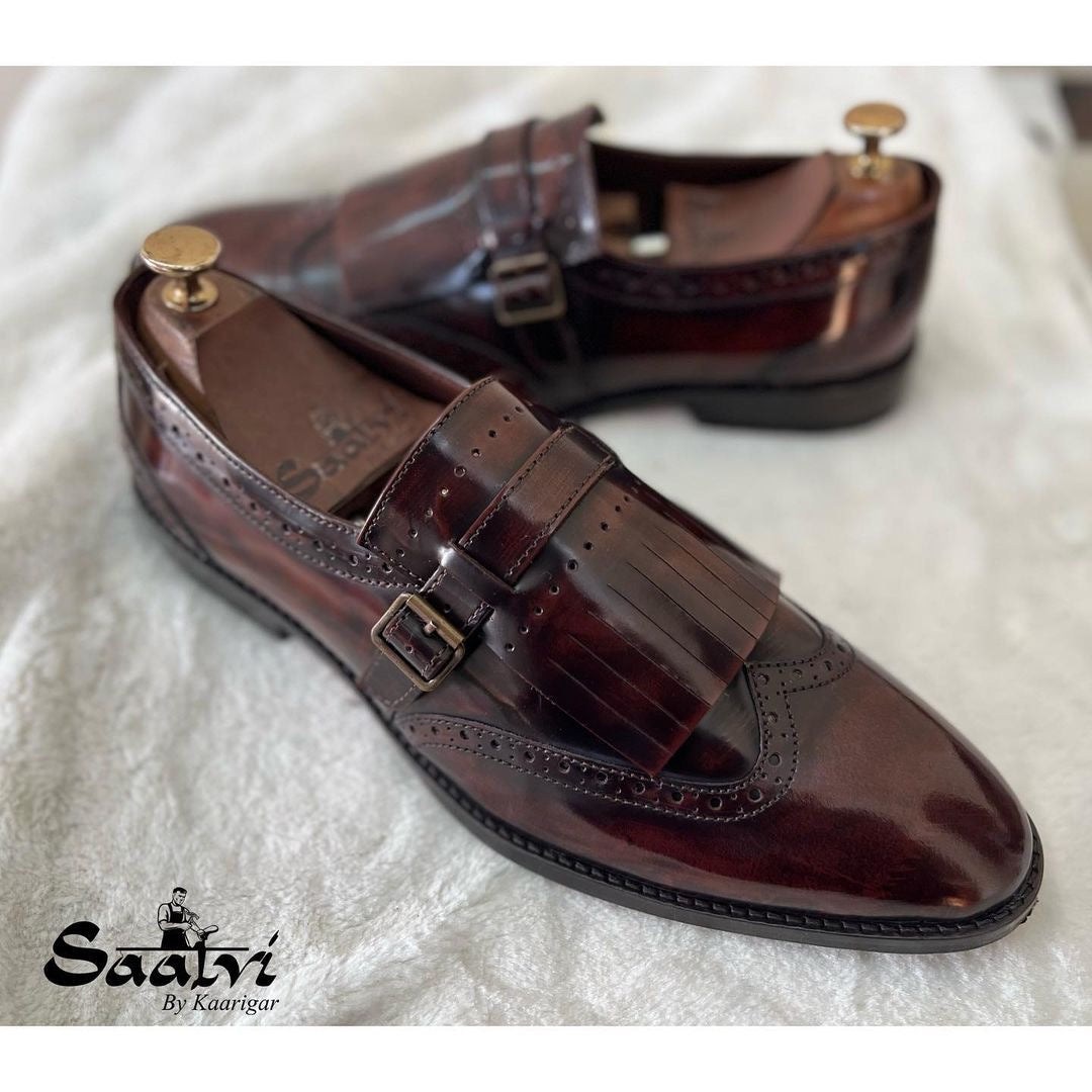Wingcap Monk Loafers- Wine Brushoff