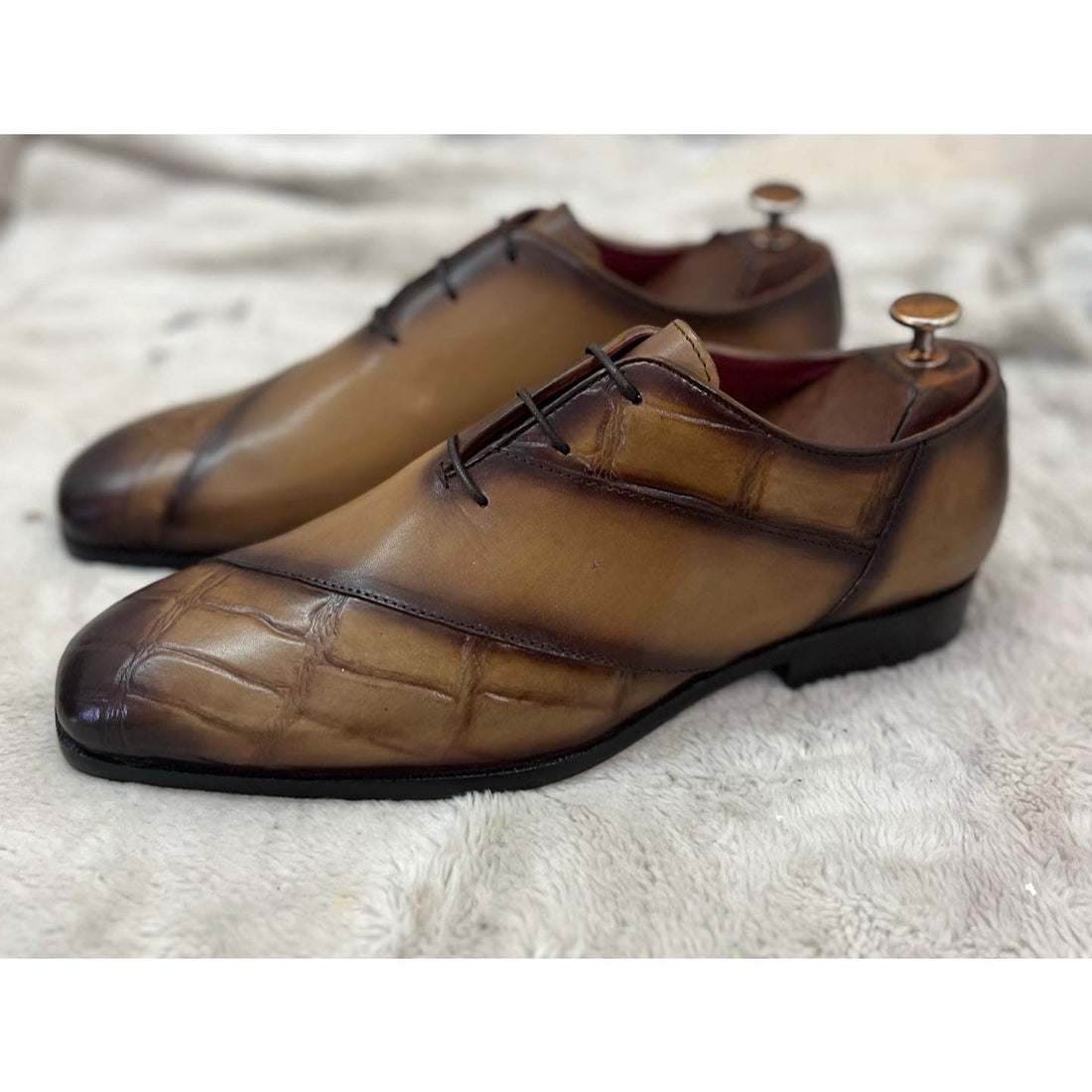 Tan Croco Wholecut - Hand Patina