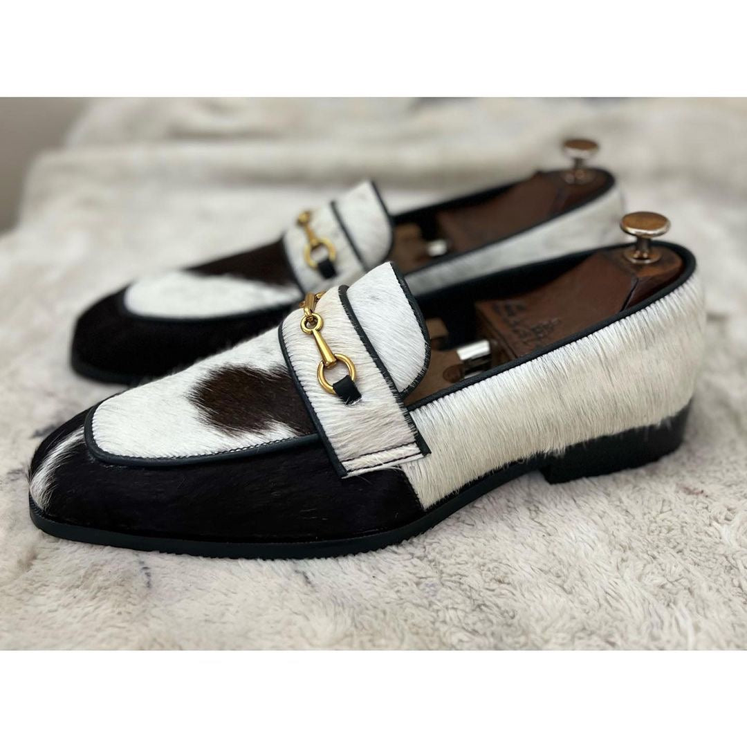 Hairon Leather Loafers With Metal Trim