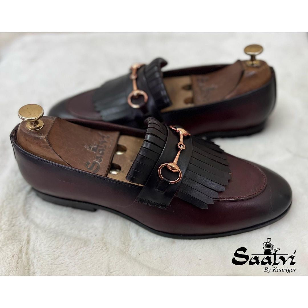 Horsebit Loafers With Fringes Bordo