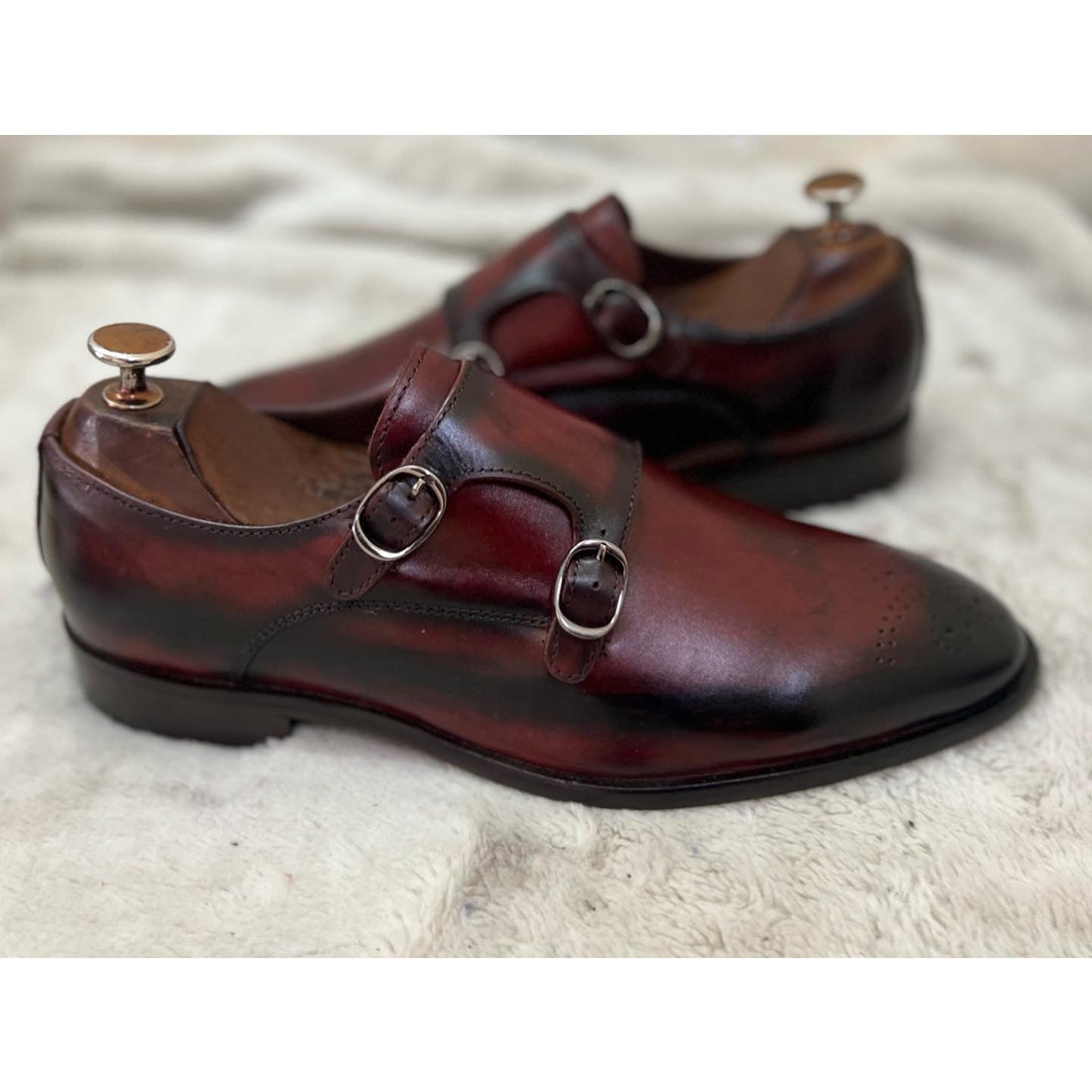 Double Monk Strap Bordo - Hand Patina