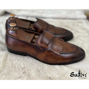 Butterfly Loafers With Fringes Hand Patina